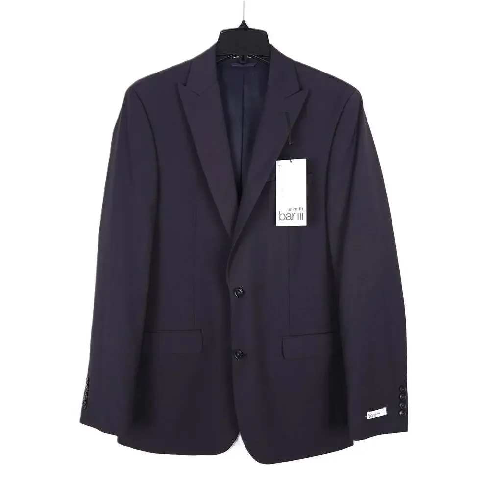 Bar III Mens Slim Fit 2 Piece Suit 36S 32x30 Purple Dark Burgundy Wool NWT